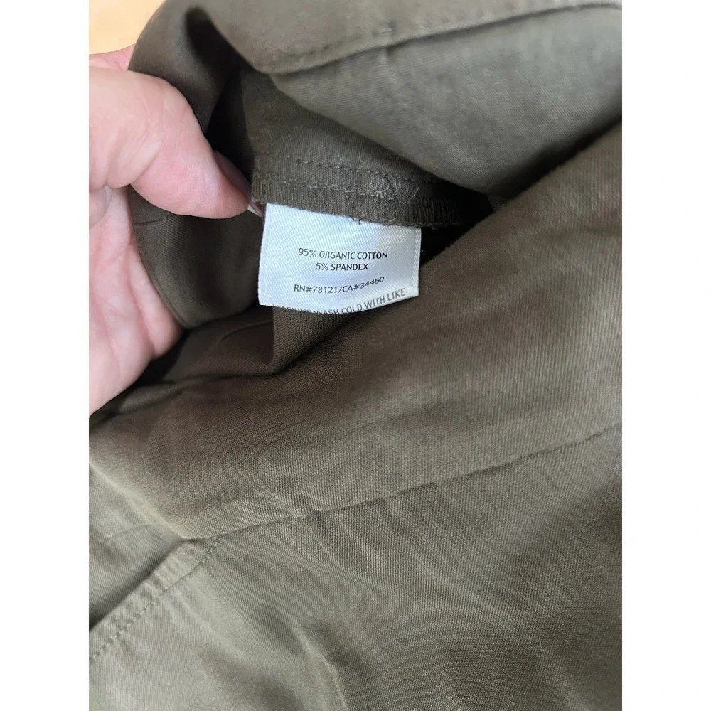 Eileen Fisher Womens Olive Brown Organic Cotton Stretch Straight Leg Pants Sz L